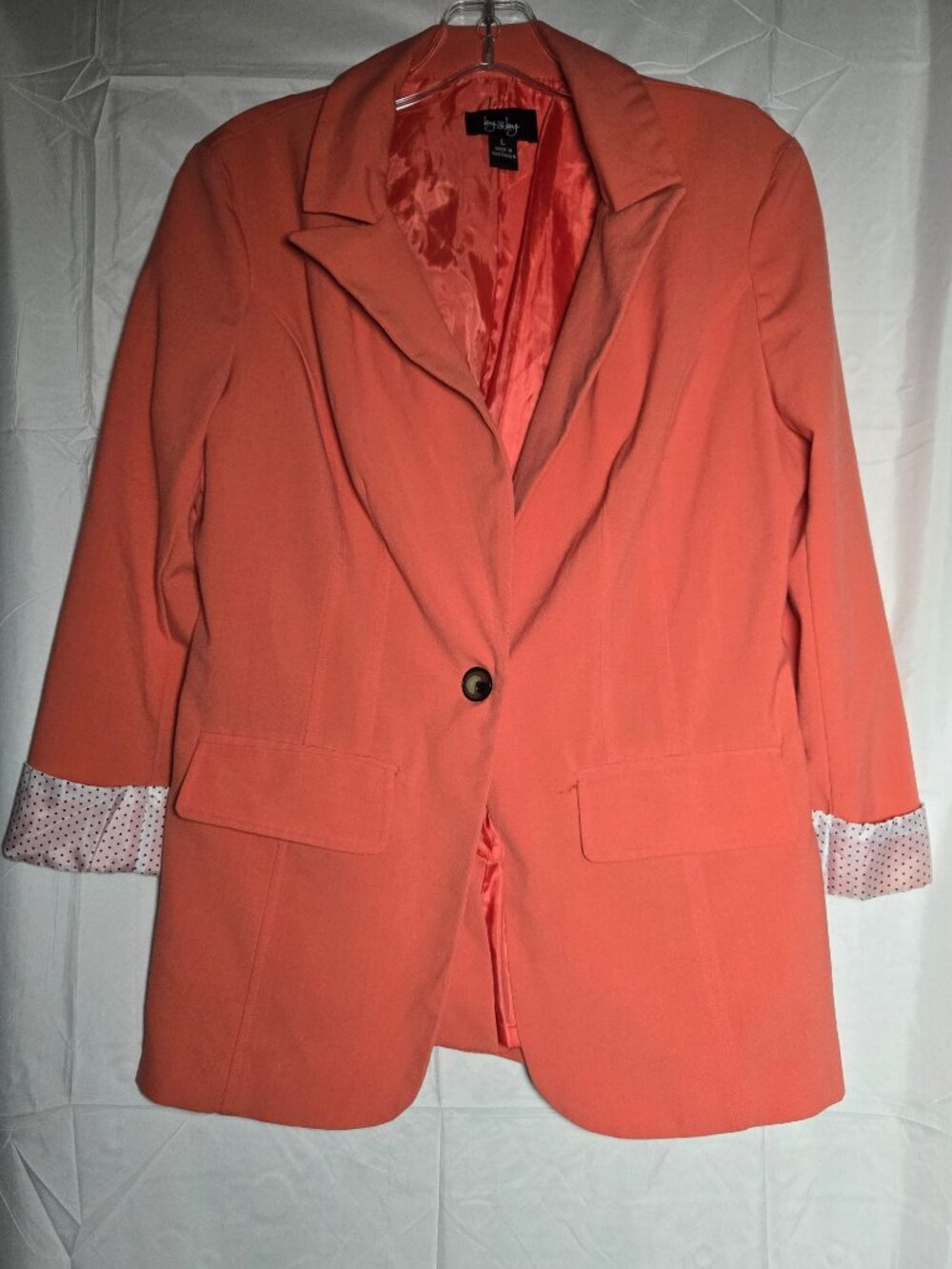 By & By Coral Single Button Blazer Polka Dot Cuffs Size L